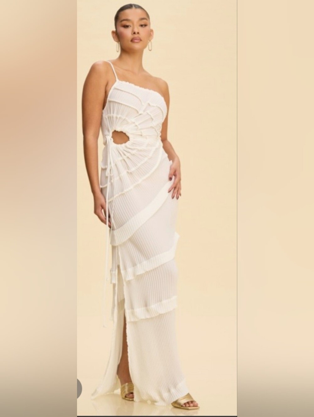 Ivory One-Shoulder Cutout Maxi Dress